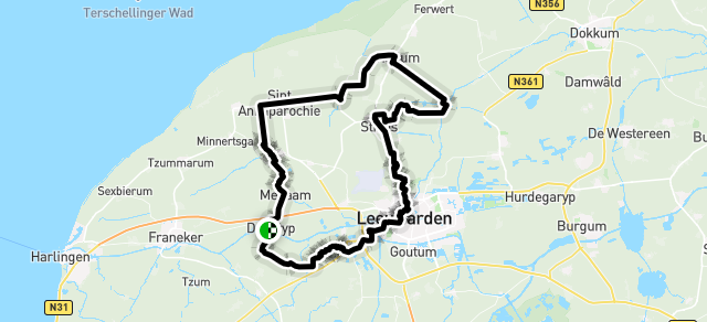 Dronryp - Sint-Annaparochie-Hallum - Bartlehiem - Leeuwarden - Boksum  64 km
